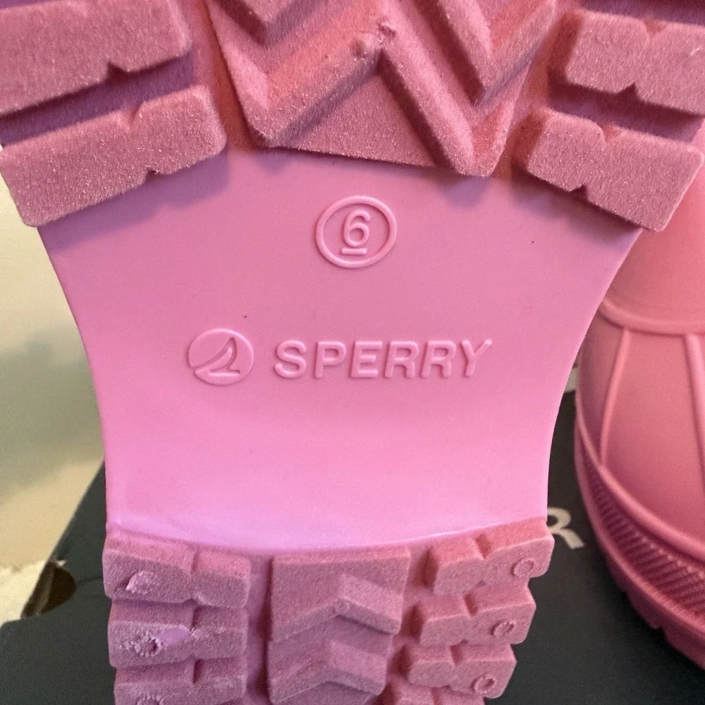 Sperry Girls Chelsea Pink Rain Boots Size 6 Weatherproof Slip-on Durable